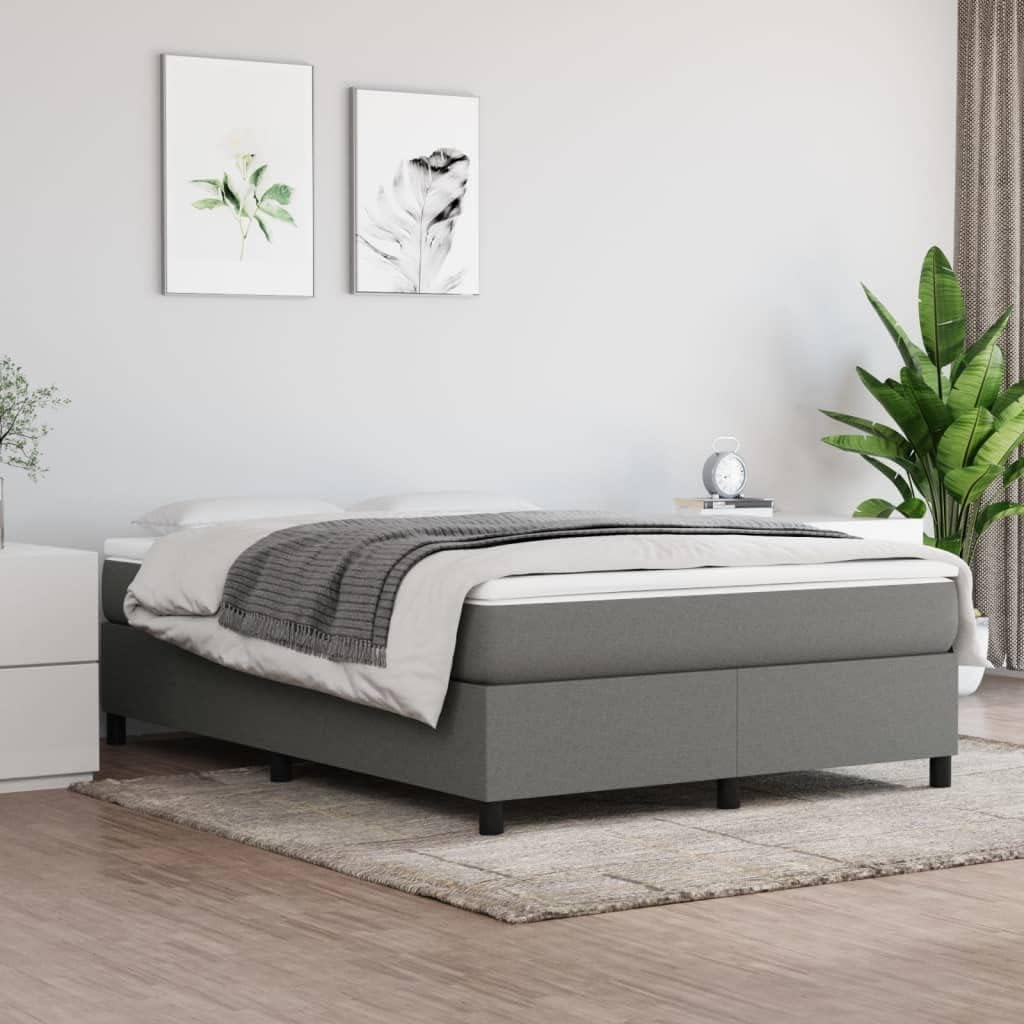 vidaXL Queen Size Box Spring Bed Frame, Dark Gray Fabric with Plywood and Engineered Wood, Perfect for a 59.8