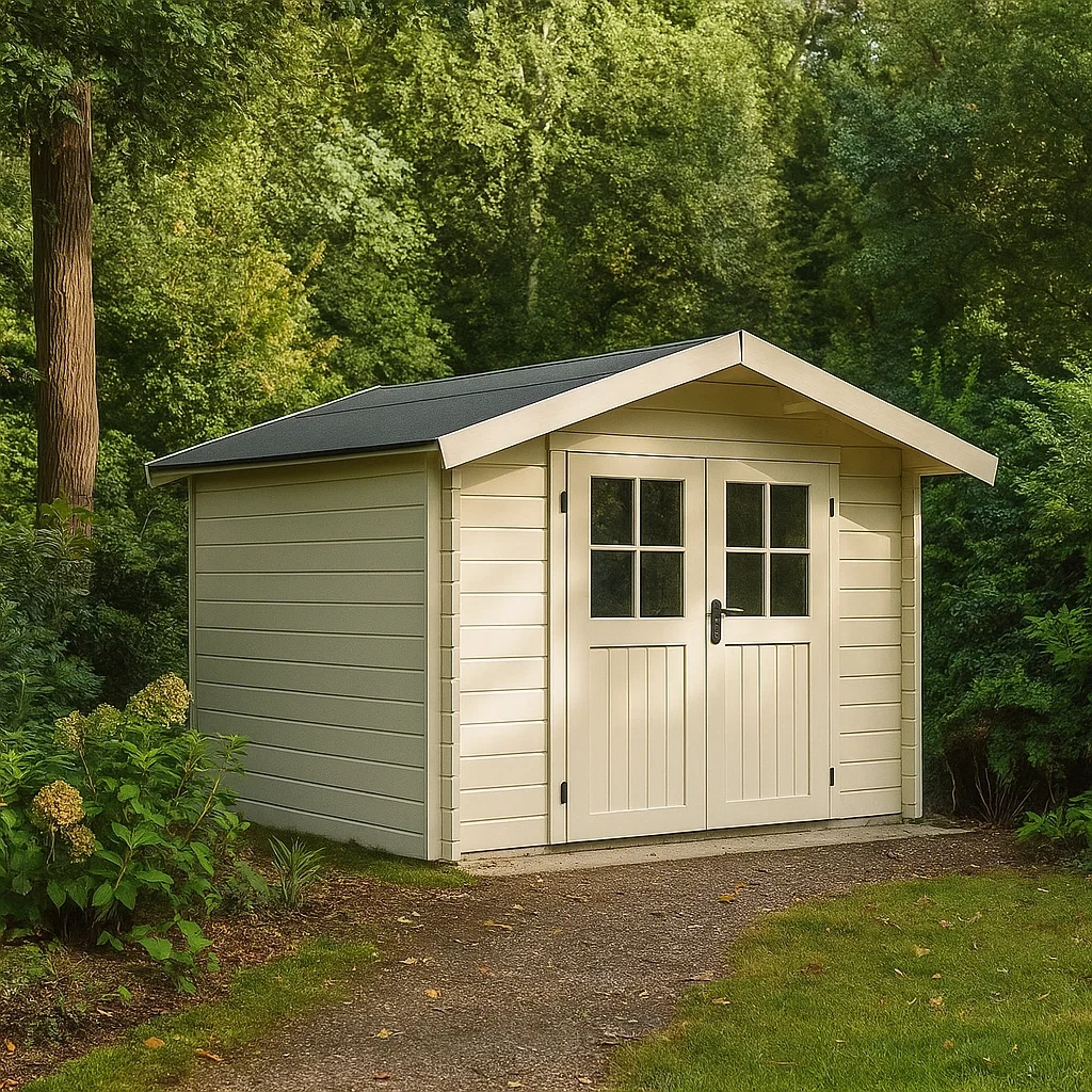 Rechteckiger Gartenschuppen aus Holz, elfenbeinfarben, mit Satteldach, freistehend, 250 x 300 x 230 cm, zur Aufbewahrung im Freien - huLSs4wAK4UG