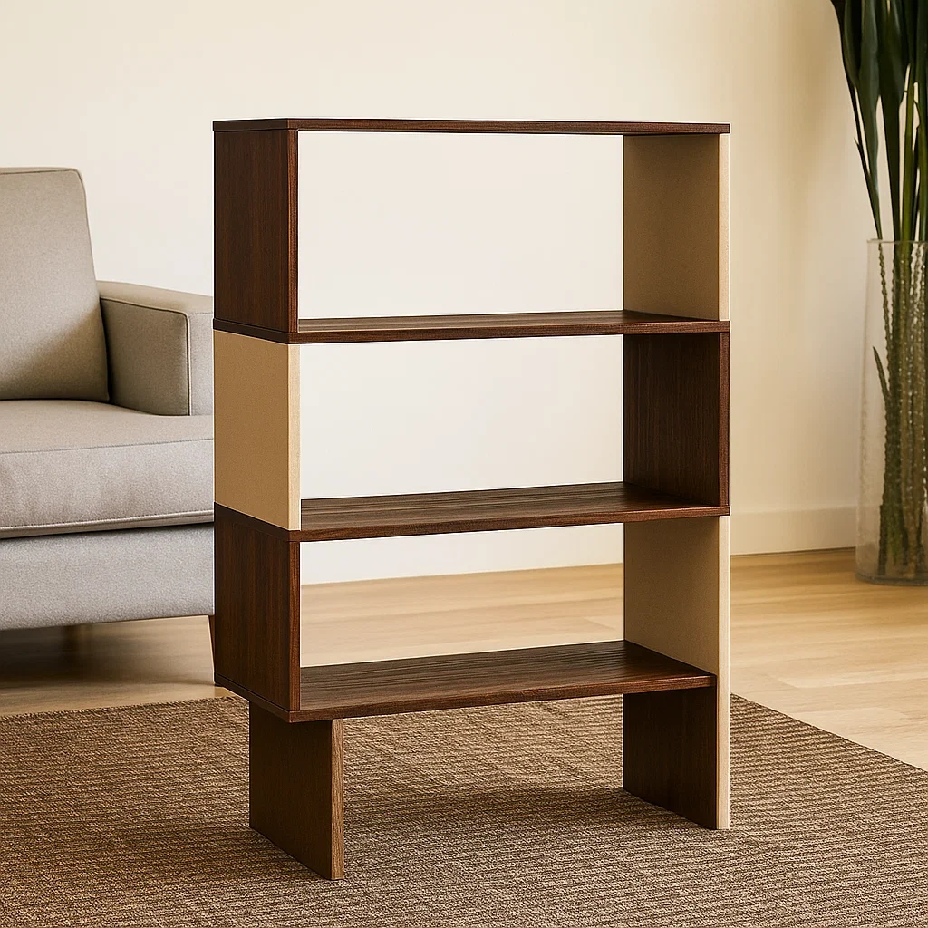 Offenes Bücherregal mit 3 Ablagen, aus Spanplatte, braun und beige, freistehend, für Wohnzimmer oder Büro, Maße: 80 x 30 x 150 cm - PX6bf1VrfBjr