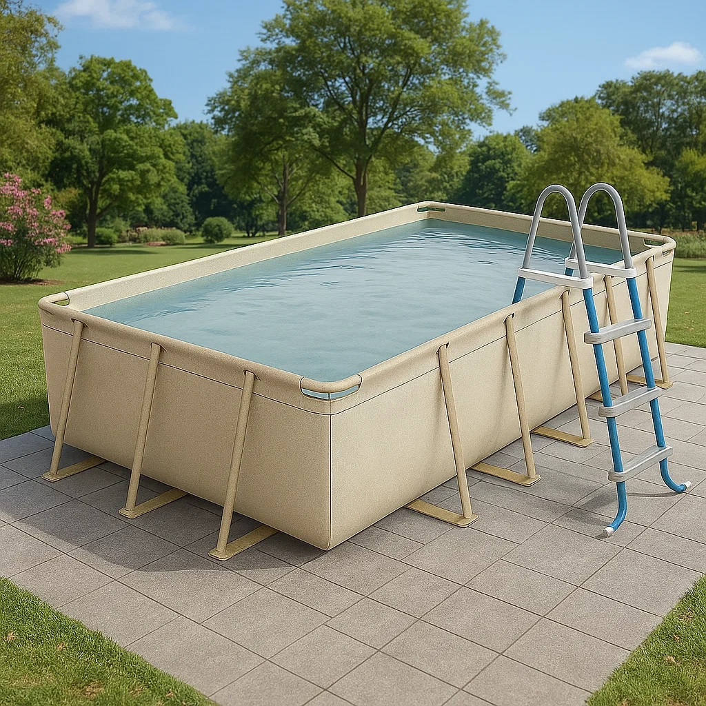 Rechteckiges, röhrenförmiges Schwimmbecken 532x265x119 cm Beige/Weiß mit Filter und Leiter VDcuSxw196nc