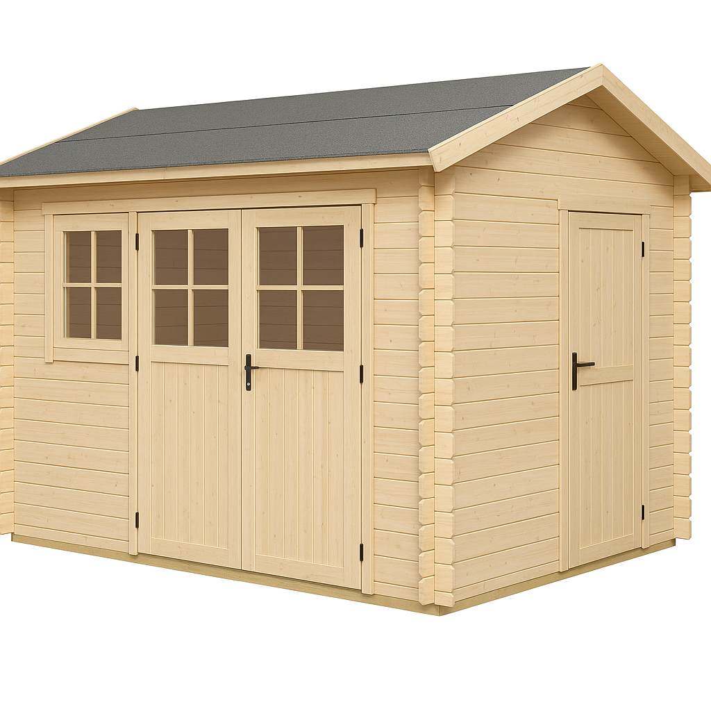 Gartenhaus aus Holz, Naturholz, 243 x 216 x 300 cm