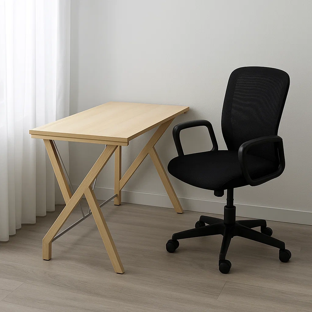 Computertisch, Holz, Naturfarbe, rechteckige Form, mit Metallgestell, Maße 120 x 60 x 75 cm, für Büro oder Arbeitszimmer - rlOjJMMI0EnR