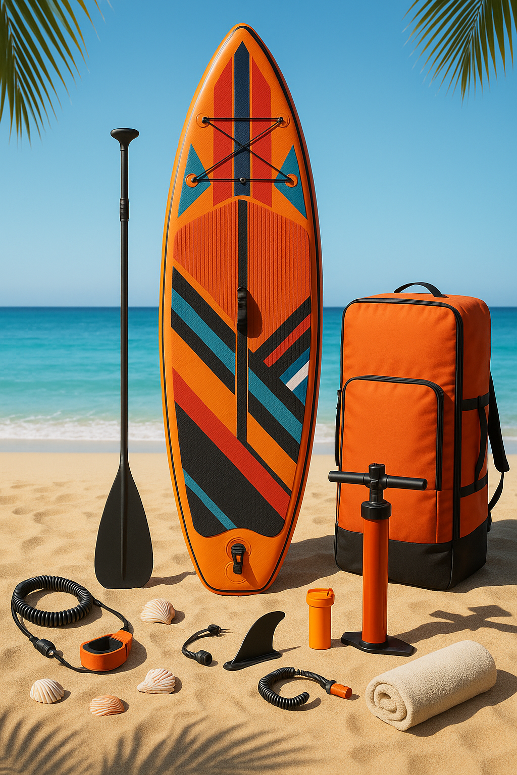 Aufblasbares Paddleboard, orange, schwarz, blau, PVC/Polypropylen, geeignet für den Strand, 305 x 76 x 15 cm, grCMwBA533oB