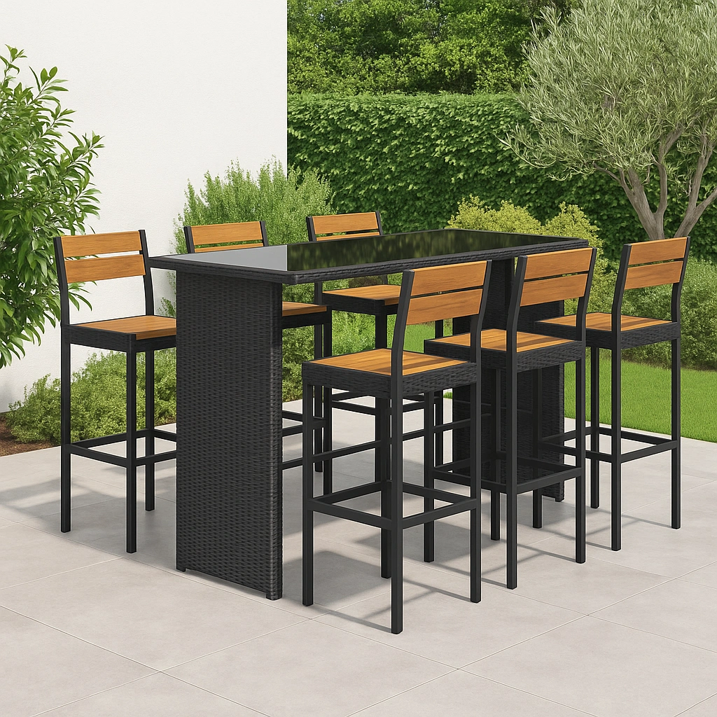 Gartenmöbel-Set aus synthetischem Rattan und schwarzem Material