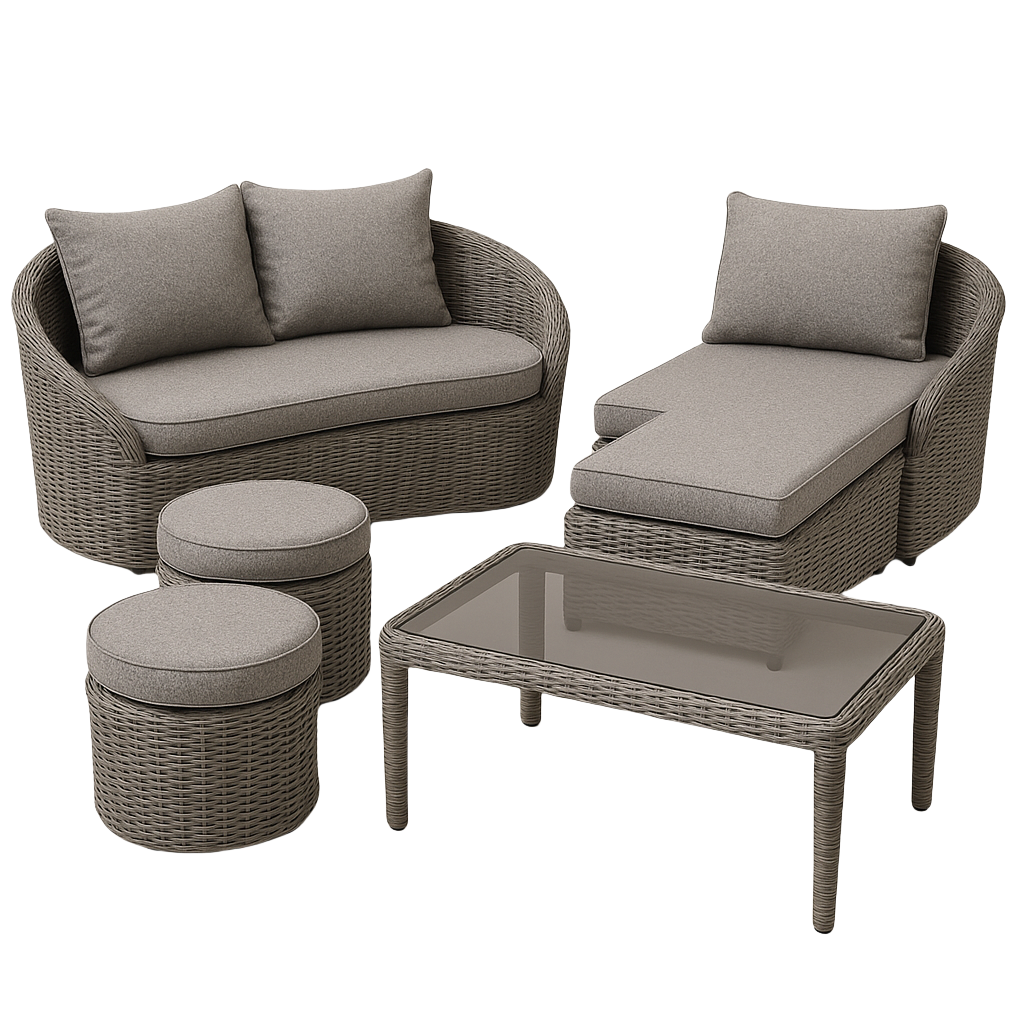 6-sitziges Gartensofa mit Tisch aus grauem Kunstharzgeflecht