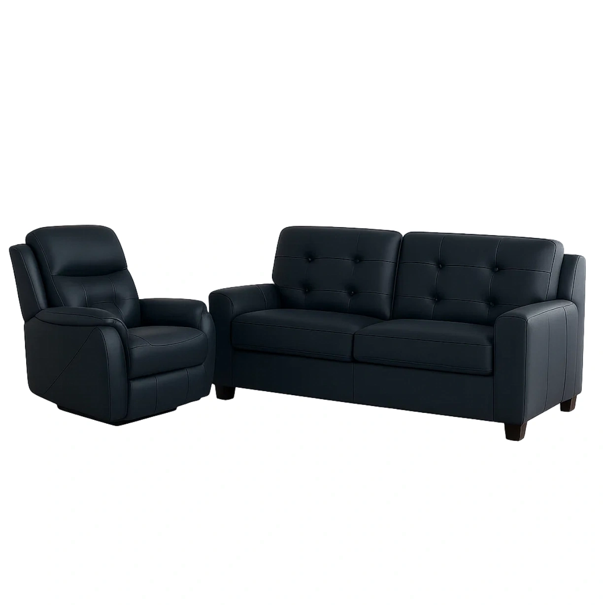 Sofagarnitur, 2-Sitzer-Sofa und 1-Sessel mit Liegefunktion, Holzrahmen, Schaumstoffpolsterung, Kunstlederbezug, schwarz, für Wohnzimmer, 2-Sitzer-Sofa 150 x 85 x 85 cm, 1-Sessel 75 x 85 x 85 cm - Xf2F5GvXxD7