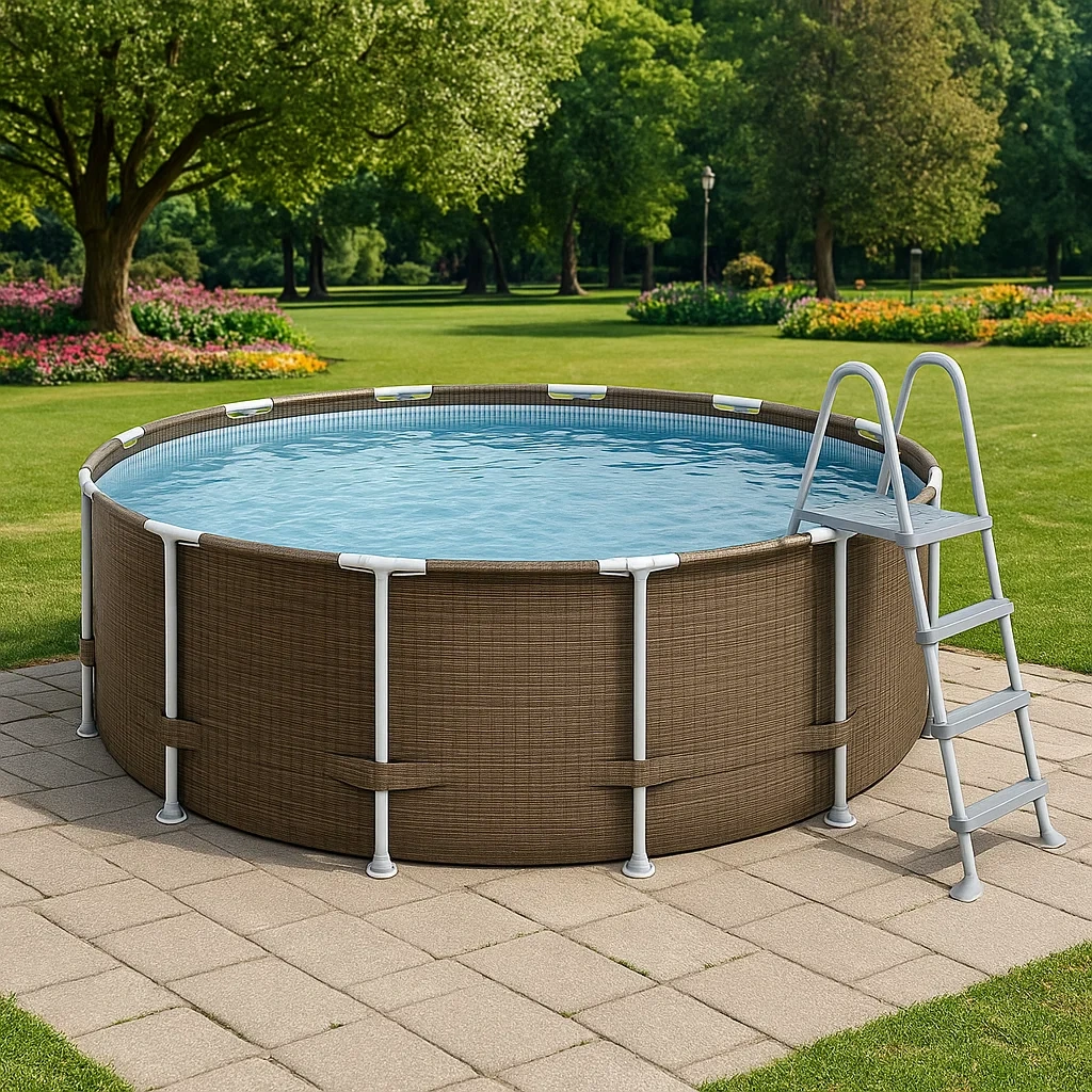 Runder, röhrenförmiger Swimmingpool 298x96 cm, braun/beige, mit Filter und Leiter TaObItL235nI
