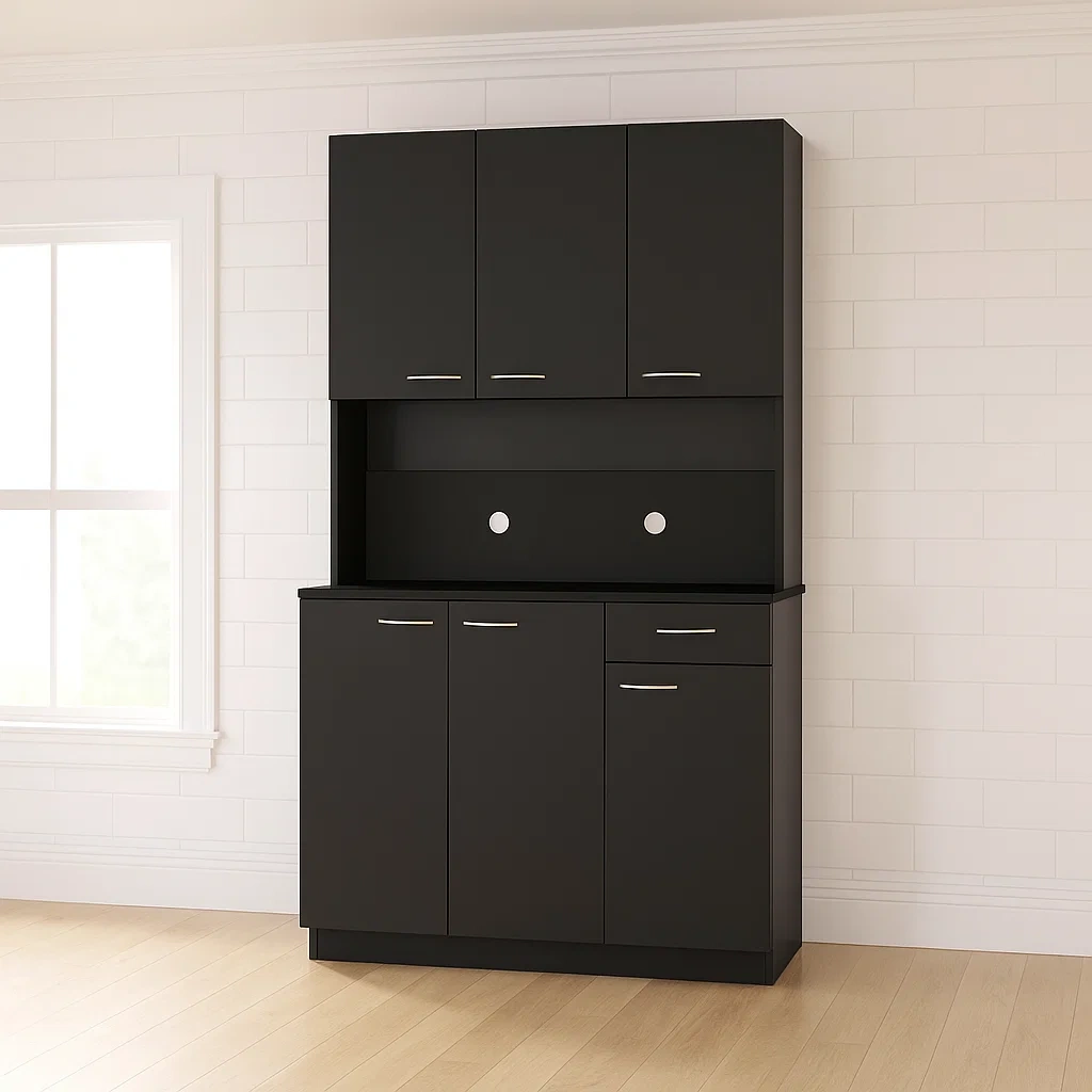 Küchenvorratsschrank mit Regalen, schwarz, Holz, geeignet für die Küche, 100 x 45 x 180 cm