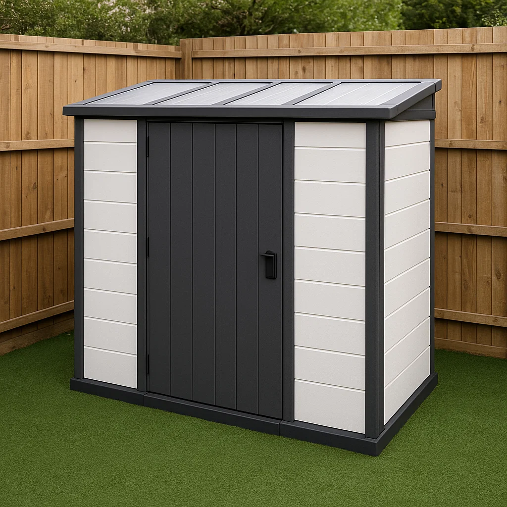 Gartenhaus, schwarz-weißes Gartenhaus aus Kunstharz, 185 x 135 x 200 cm, iWWDkvc205Cl