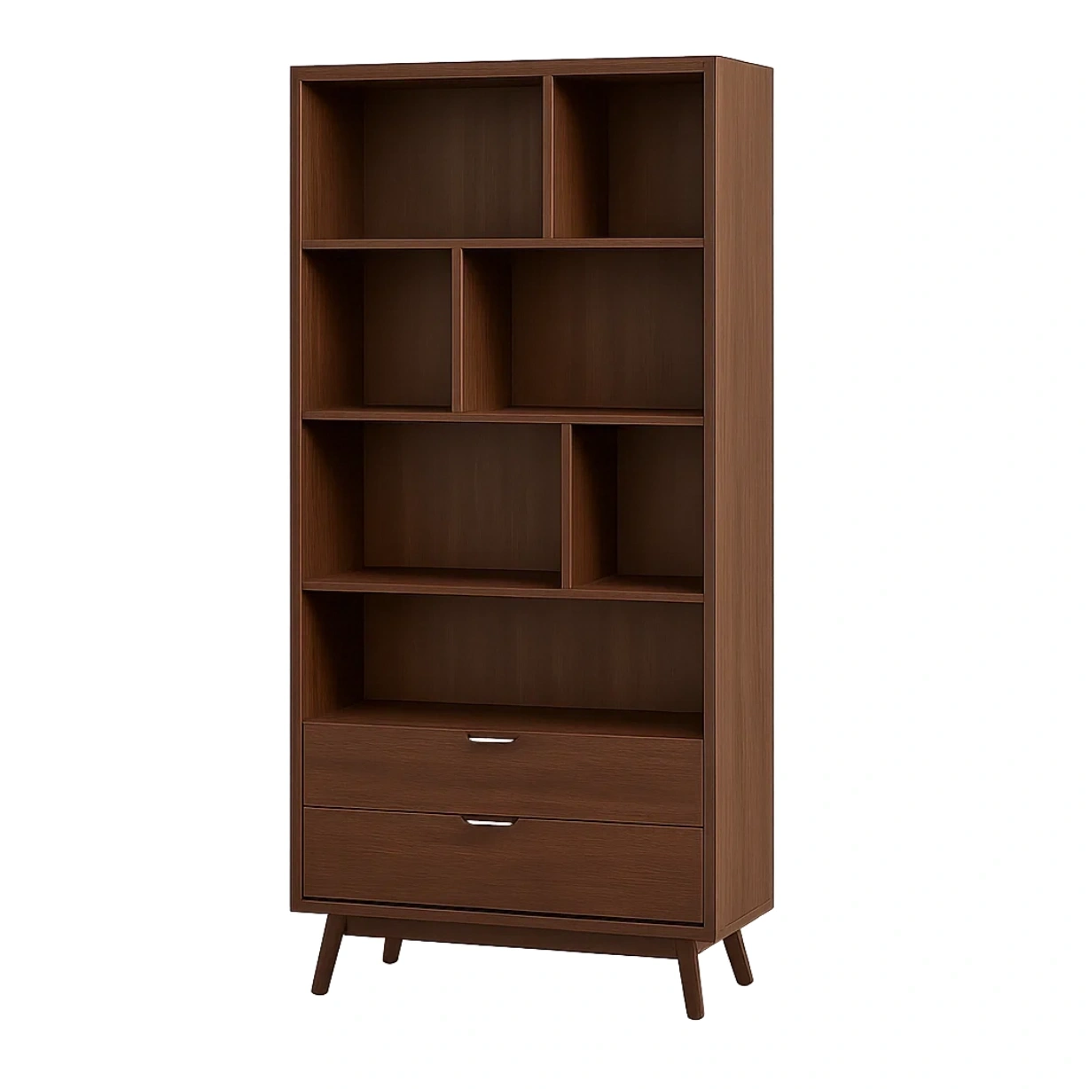 Vitrine mit Türen und Schubladen, 4 Einlegeböden, Holzgestell, walnussfarben, freistehend, für Büro oder Wohnzimmer, 80 x 35 x 180 cm - bVXd68iYB7UF