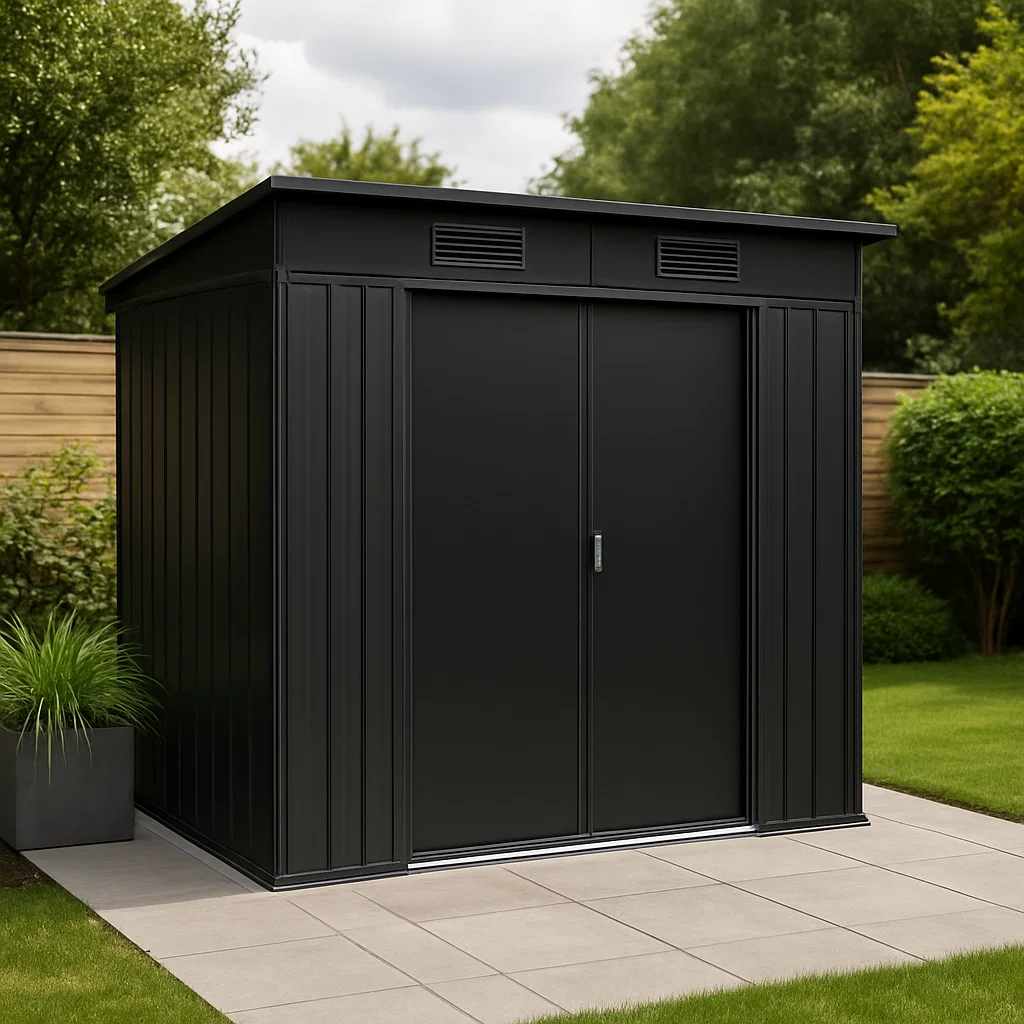 Gartenhaus, schwarz verzinktes Stahl-Gartenhaus für den Außenbereich, 180 x 150 x 200 cm vuKnqjb234qk