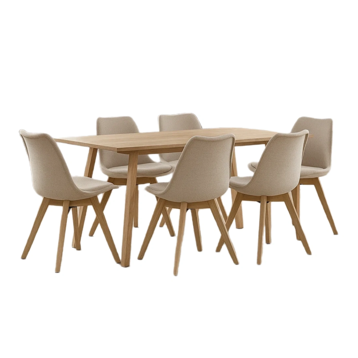 Essgruppe für 6 Personen, aus Holz und Stoff, beige, rechteckig, einfach zu montieren, Tischgröße 180 x 90 x 75 cm, Stuhlgröße 45 x 45 x 85 cm, für den Einsatz im Esszimmer - Kr7sIeMDmWhe