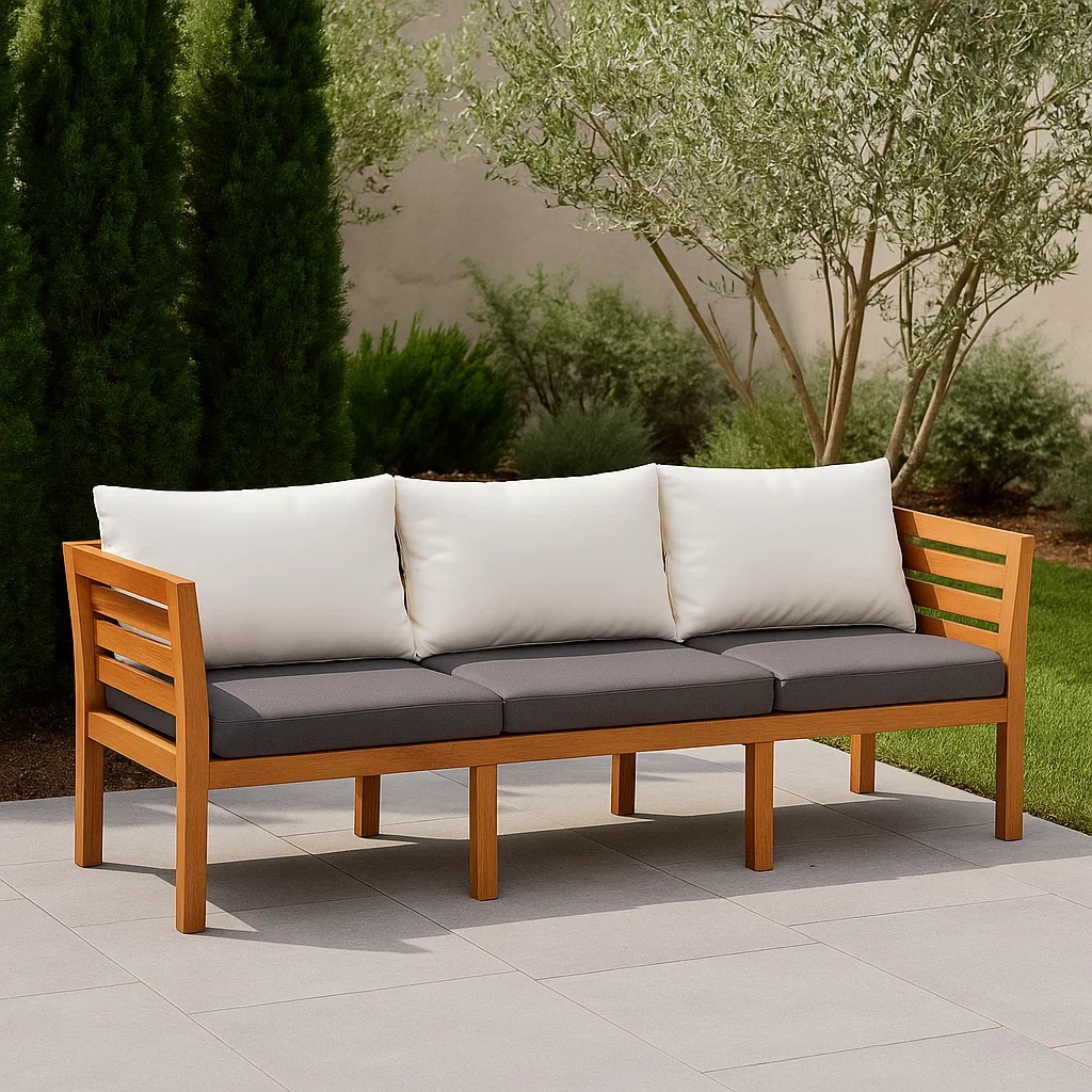 Gartensofa, braun, Holz und Stoff, geeignet für den Garten, 154 x 55 x 60 cm