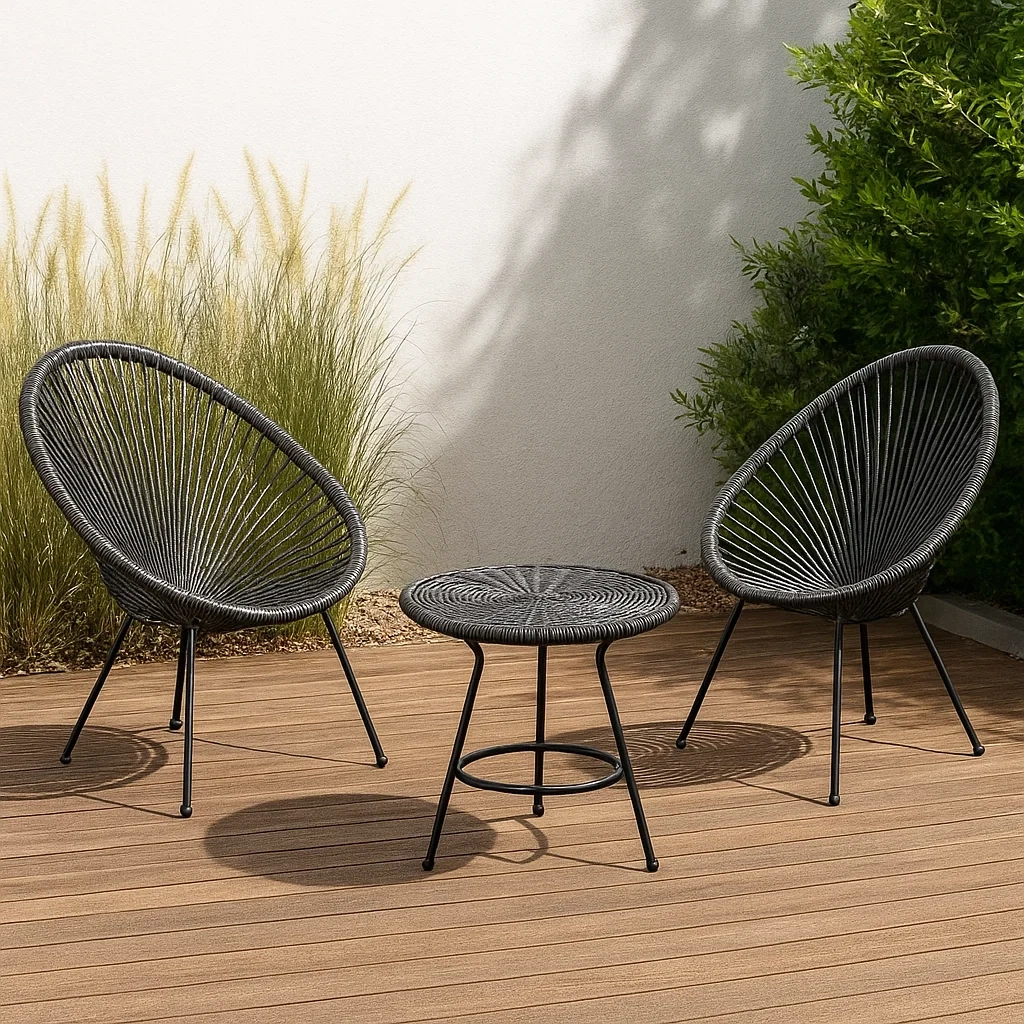 2-Sitzer-Gartenmöbelset aus schwarzem Kunstseil, rundes Gestell, Stühle 72 x 78 x 85 cm, Tischdurchmesser 50 x 45 cm, für Terrasse oder Balkon - ry9s7SJRML68