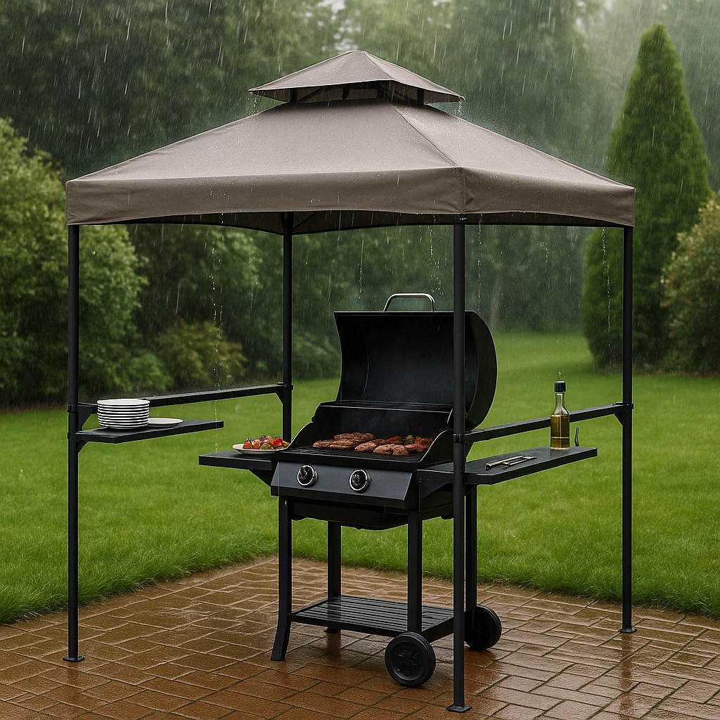 Grillpavillon, braune Markise, Stahl/Polyester, für den Garten, 230 x 150 x 240 cm