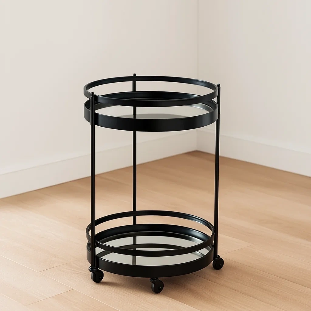 Barwagen, schwarz, Metall und Glas, geeignet für den Innenbereich, Durchmesser 57 x Höhe 87 cm