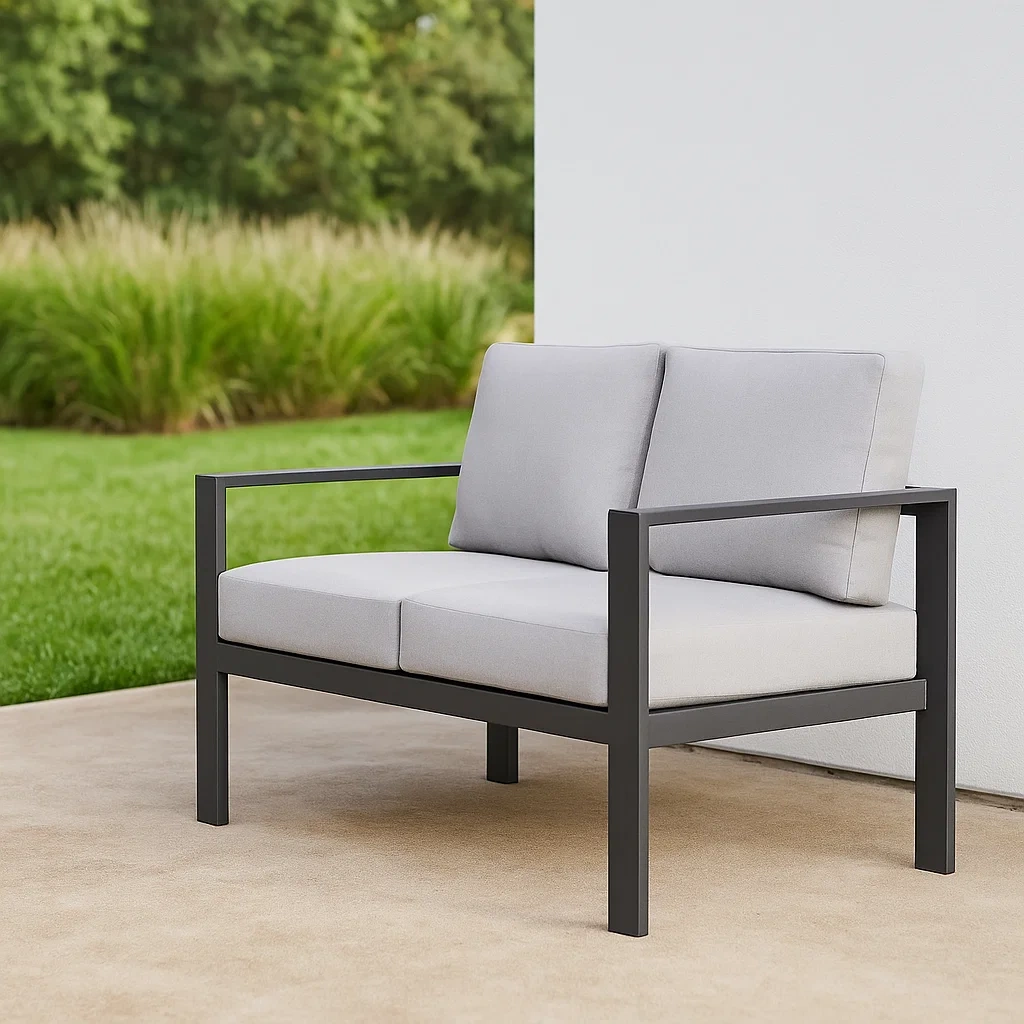 Gartensofa, hellgrau, Aluminium und Schaumstoff, für Garten oder Terrasse, 127 x 68 x 66 cm