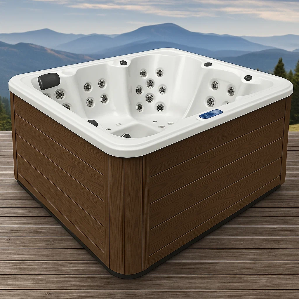 Feste Whirlpools 200x200x80 cm, 3 Personen, quadratisch, Holz/Weiß hZqASjc442lG