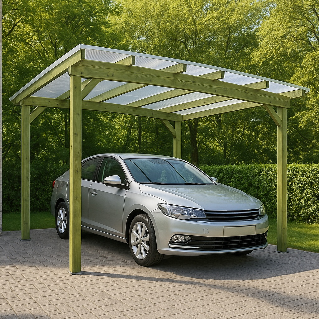 Grüner Carport aus Holz mit Polycarbonatrahmen für den Außenbereich im Garten, 511 x 322 x 260 cm