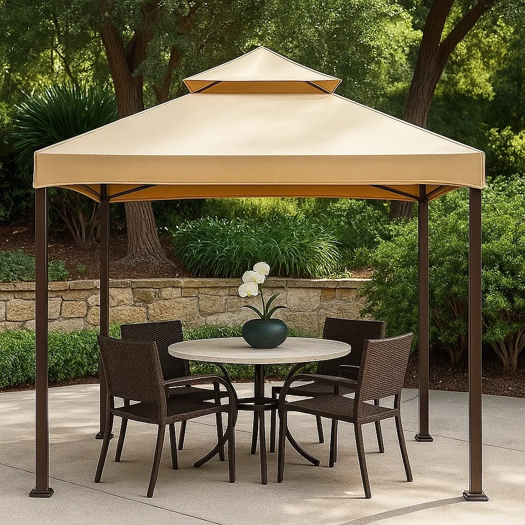 Metallener Gartenpavillon mit Pyramidendach, beige, Größe 300x300x250 cm für den Außenbereich - njYtRyk24ain