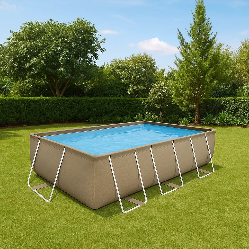 Rechteckiger Röhrenpool, 7200 l, PVC und Stahl, beige, Aufstellbecken, 300 x 200 x 75 cm - zlJ3WU9IyL9E