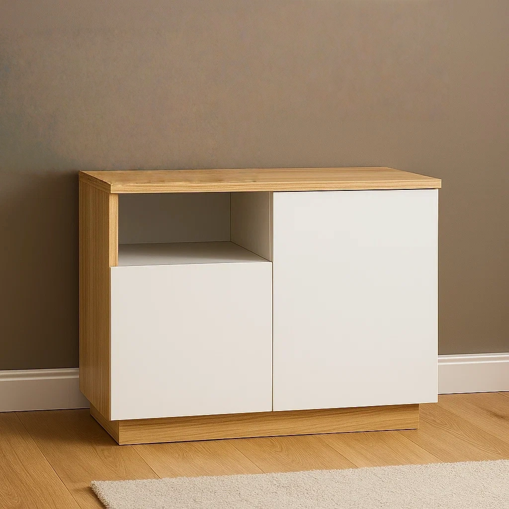Küchenwagen mit 2 Türen und Ablage, Naturholz und Weiß, 80x40x60 cm - afVhjklyDInj