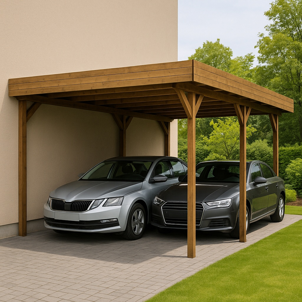 Brauner Doppelcarport aus Holz, 600 x 550 x 250 cm