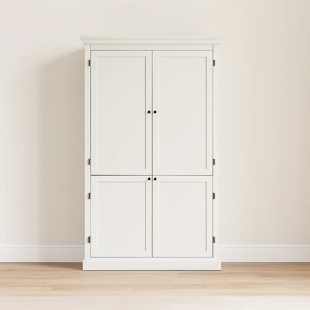 Küchenschrank, elfenbeinweiß, Holz, geeignet für die Küche, 116 x 51 x 181 cm