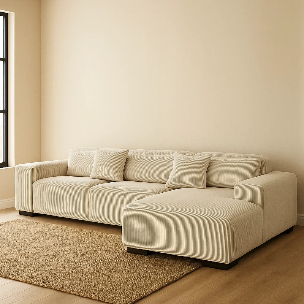 Beigefarbenes Samt-Ecksofa für das Wohnzimmer 315×166×70 cm - Dyz6Ek3dCE7Y