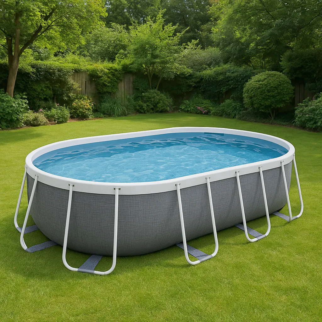 Ovaler Röhrenpool, Aufstellpool, grau, Metall und PVC, für Garten und Außenbereich, 488 x 305 x 107 cm wREcDtM603pE