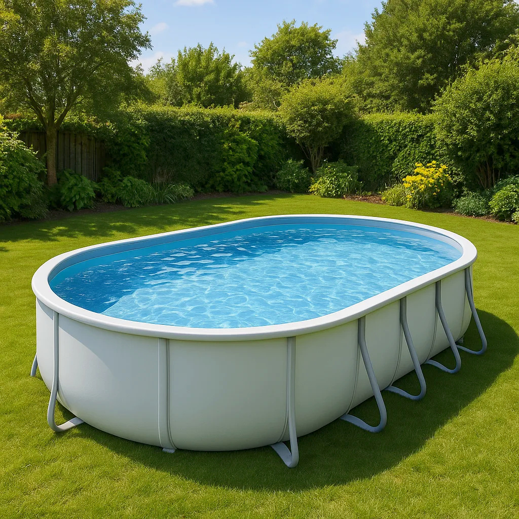 Ovaler Röhrenpool, Aufstellpool, eisweiß, Metall und PVC, für Garten und Außenbereich, 488 x 305 x 107 cm IVZGCTR619mL