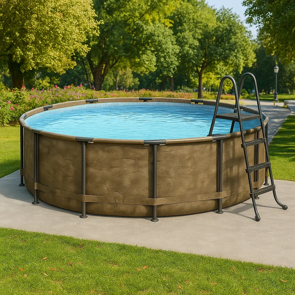 Runder, röhrenförmiger Aufstellpool 298x96 cm, beige, mit Filter und Leiter, BZazboY246qC