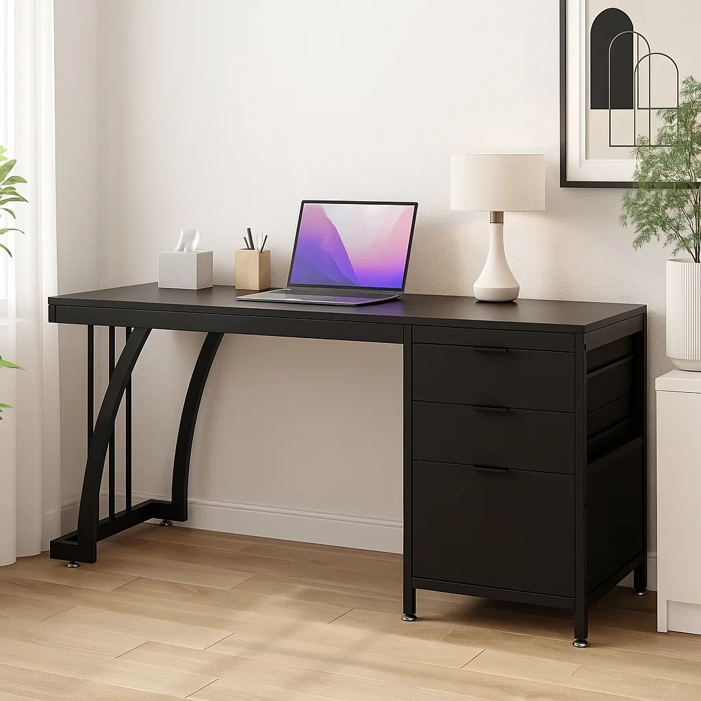 Moderner Schreibtisch mit 3 Schubladen und Metallgestell, 120 x 60 x 75 cm - orzclXj300JC