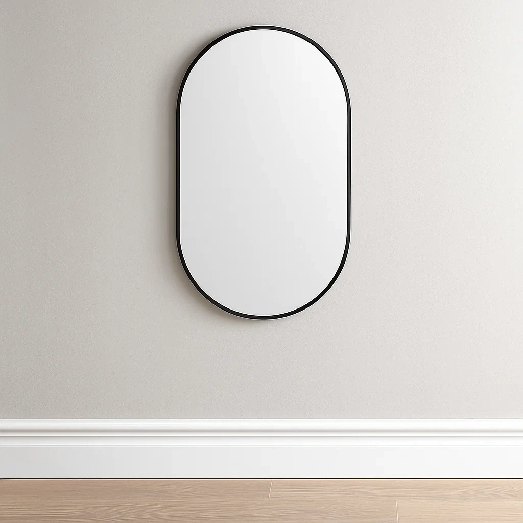 Wandspiegel, schwarz, Aluminium, geeignet für das Wohnzimmer, 51 x 4 x 84 cm