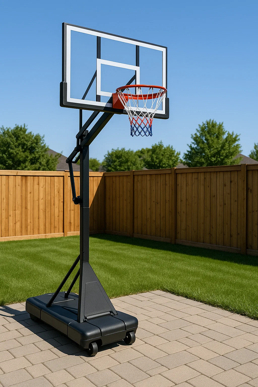 Verstellbarer Outdoor-Basketballkorb, schwarzer Stahl und PVC, mit Rollen, 110 x 75 x 260 cm HDnkSyrF91ww