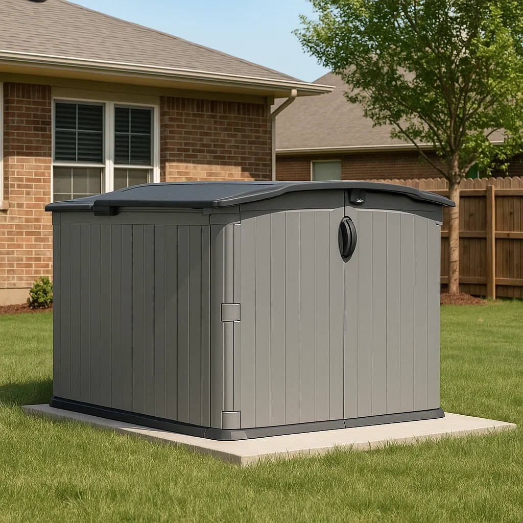 Gartenhaus, grau, Kunstharz, zur Aufbewahrung im Freien, 146 x 203 x 132 cm