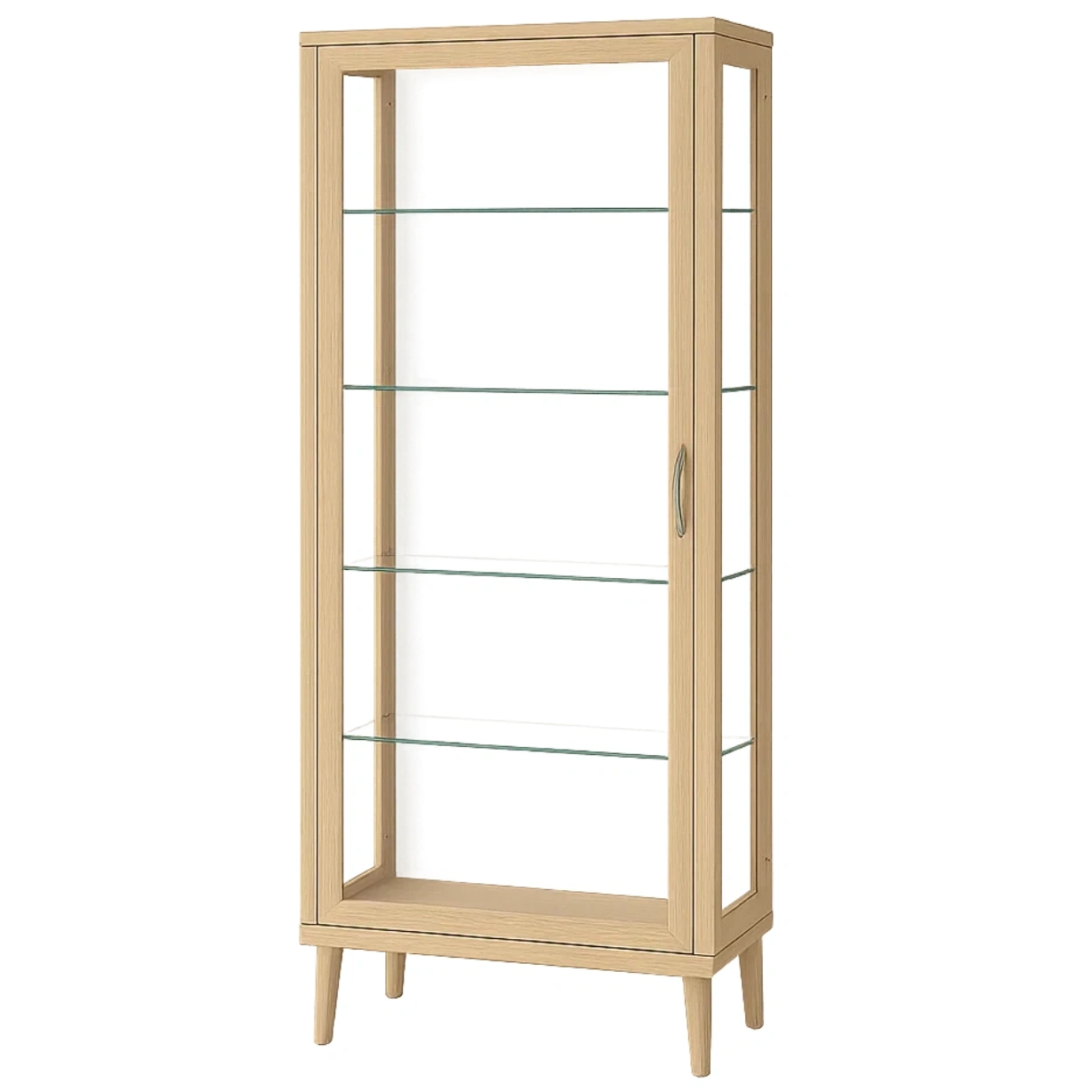 Vitrine mit Glastüren, 5 Ablagen, Holz, helle Holzfarbe, einfache Montage, fürs Wohnzimmer, 60 x 35 x 150 cm - U0sILJsbBWcu