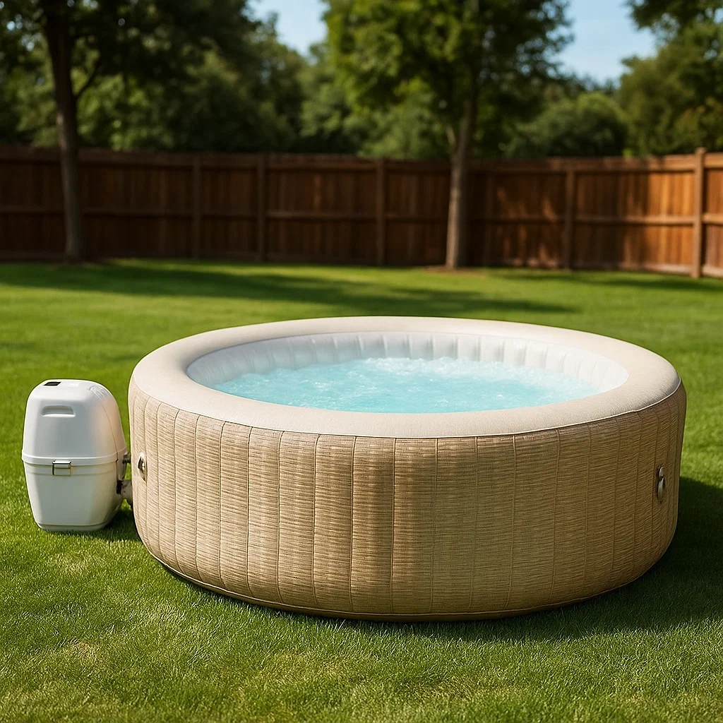 Aufblasbarer Whirlpool, rund, für 4 Personen, aus PVC, beige, einfach aufzubauen, Durchmesser 180 x 70 cm - PBWLxsrnek5d