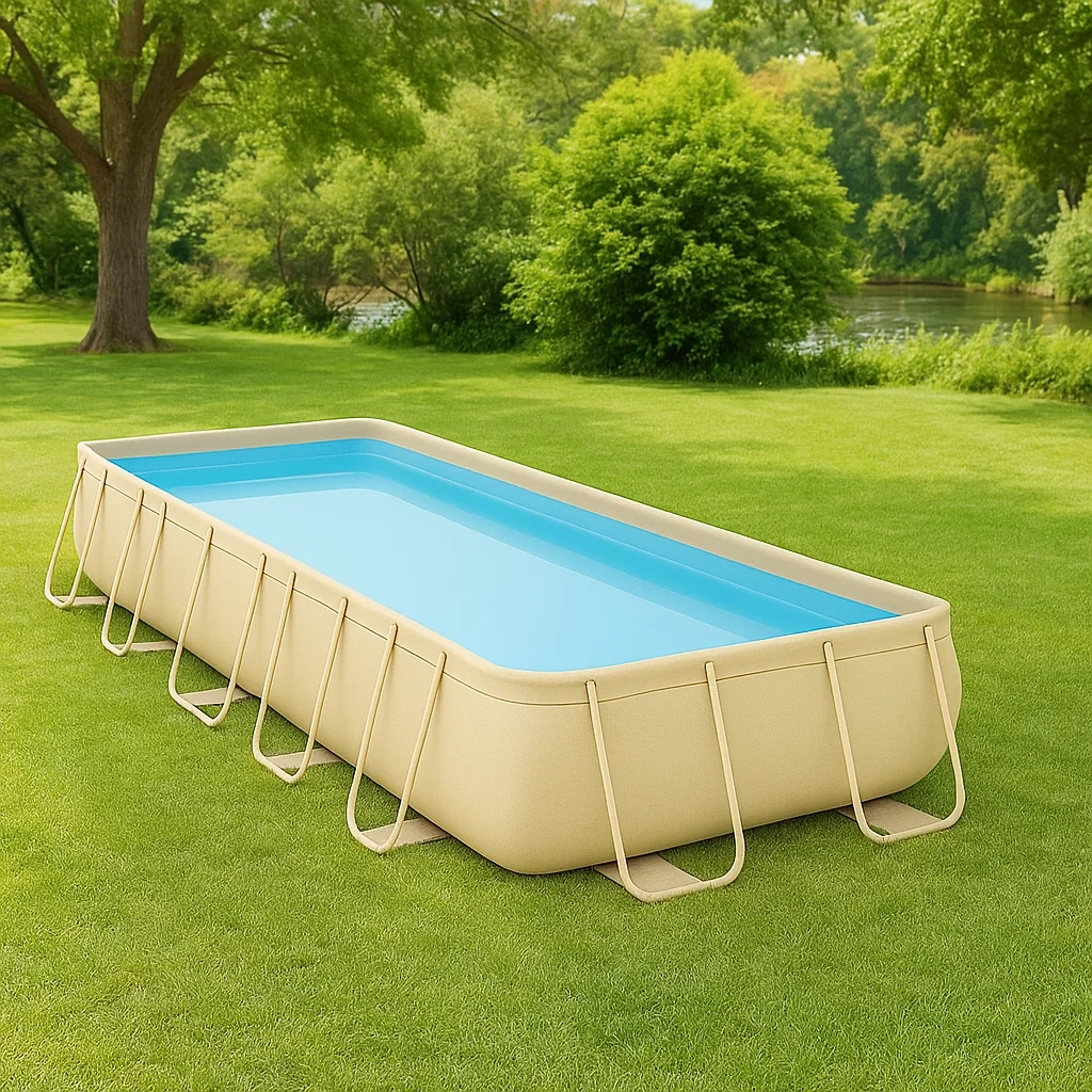 Röhrenförmiges Schwimmbecken, rechteckig, 7000 Liter Fassungsvermögen, Material: PVC und Stahl, Farbe: Beige, Montage erforderlich, 400 x 200 x 100 cm - 0drXdExcBYAN