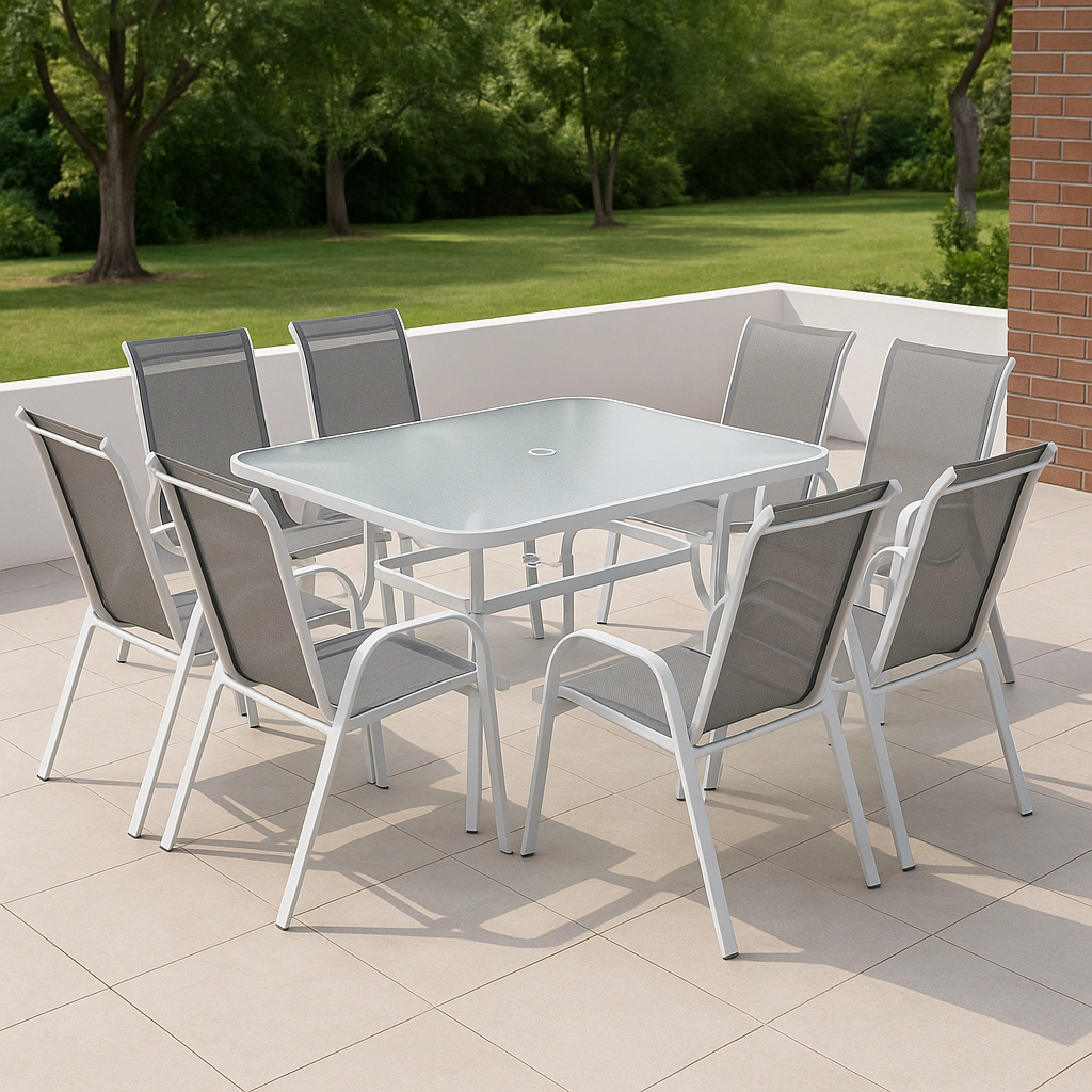 Gartenmöbel-Set aus weißem und grauem Metall und Glas – ozkXLXZ372WP