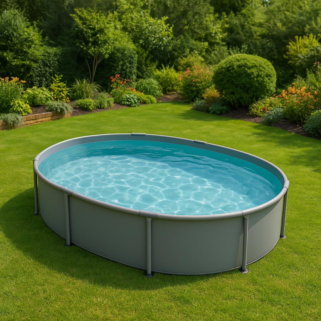 Ovaler Röhrenpool, Aufstellpool, grau, Metall und PVC, für Garten und Außenbereich, 488 x 305 x 107 cm tWVmvcZ600ZR