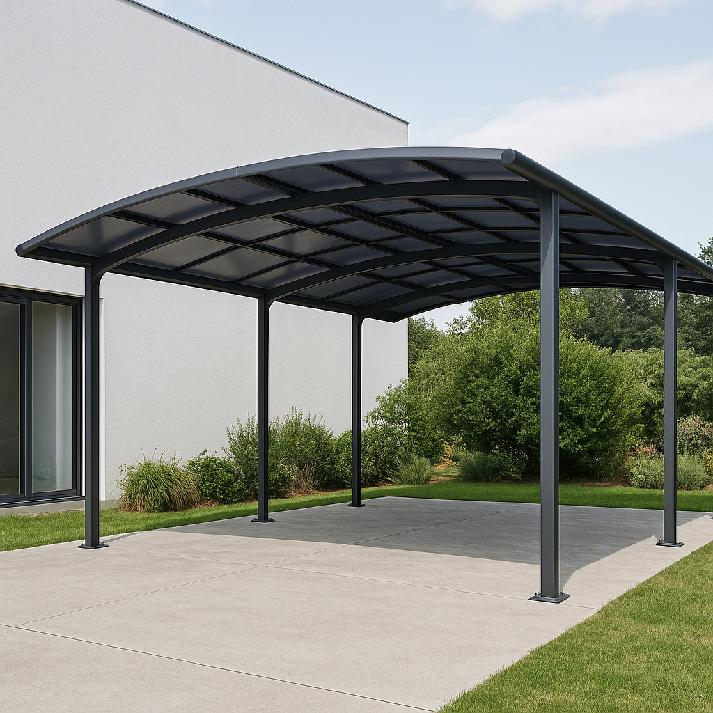 Doppelcarport-Überdachung aus anthrazitfarbenem Aluminium und Polycarbonat, Außengarage 520 x 600 x 250 cm