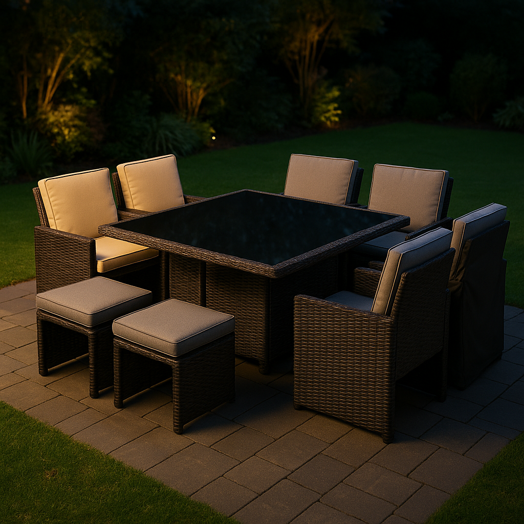 Hellgraues Rattan-Gartenset