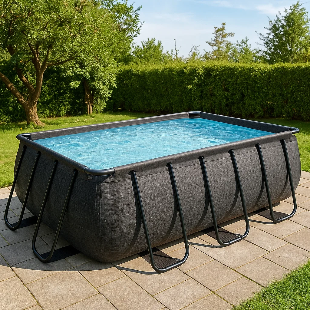 Rechteckiges, röhrenförmiges Schwimmbecken, 8000 Liter Fassungsvermögen, verstärktes PVC und Stahl, schwarz, selbsttragend, 400 x 200 x 100 cm - bJuUPeN4Bpwj
