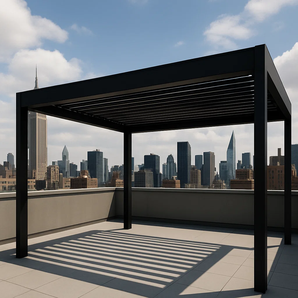 Bioklimatische Gartenpergola – Schwarz – Aluminium – Für den Außenbereich, ungefähre Maße: 400 cm x 350 cm x 250 cm XvXPQjf340UA