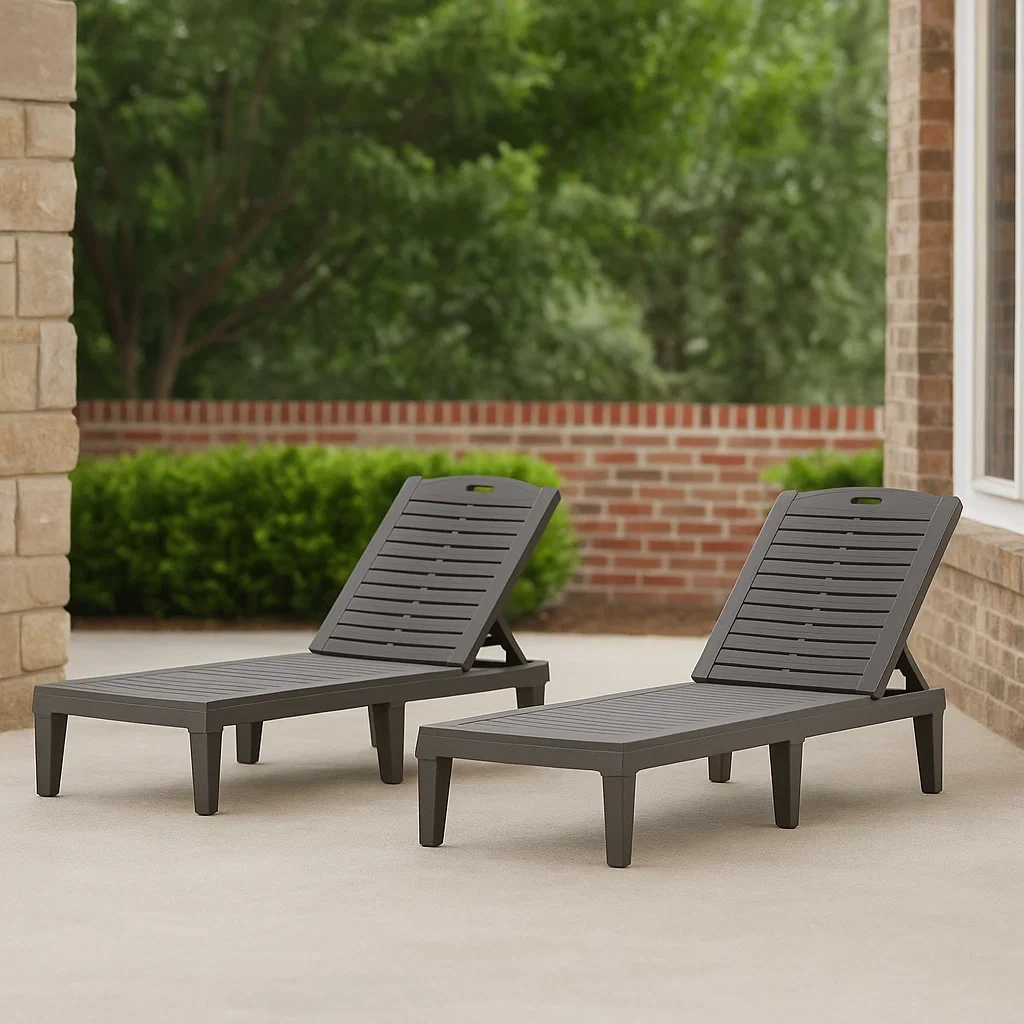 Gartenliege, schwarz, Kunststoff, für den Außenbereich, 157 x 56 x 72 cm