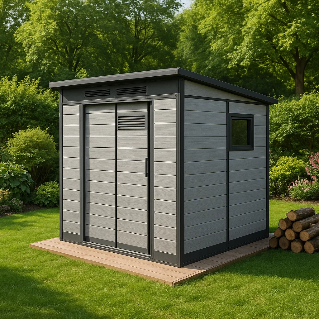 Gartenhaus, hellgrau-schwarzes Gartenhaus aus Kunstharz, 190 x 170 x 190 cm, BLMYwMQ174no