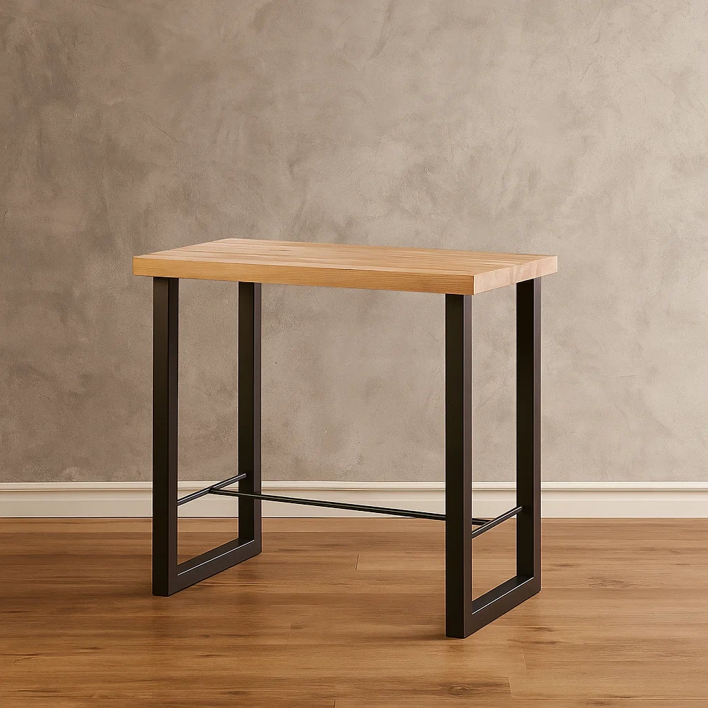 Hoher Esstisch aus heller Eiche natur und Metall für den Innenbereich, 120×70×100 cm - 45eAp6zjLrgI