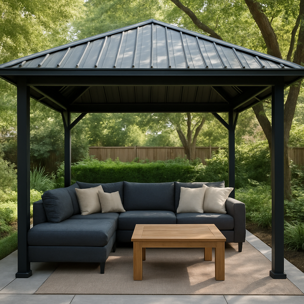 Freistehende Pergola aus schwarzem Aluminium für den Garten, 300 x 300 x 280 cm