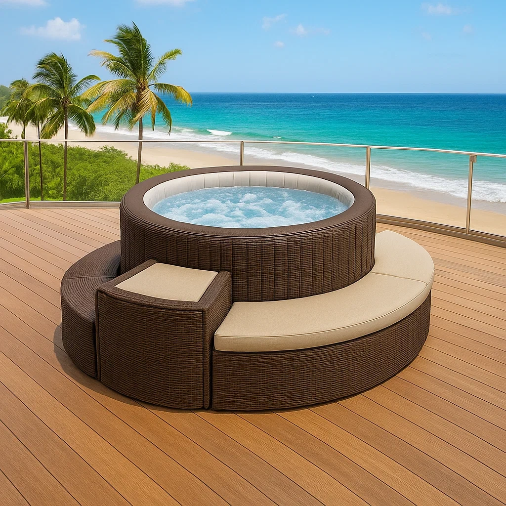 Runder, halbstarrer Whirlpool für 4 Personen, starre PVC-Paneele, braun/beige, Durchmesser 180 x 65 cm - t5UtKAe6ouFE